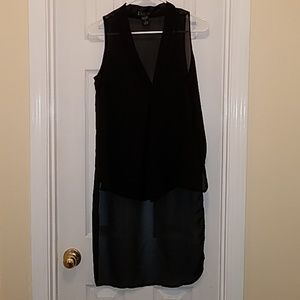 Black Sheer Highlow V-neck Shirt